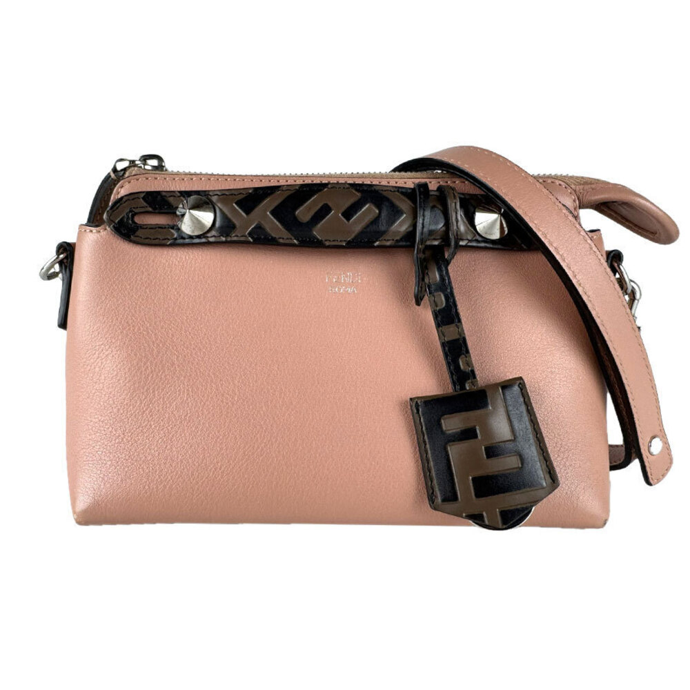 Fendi 2way Shoulder Bag By The Way Leather Pink Beige Cream Brown Silver